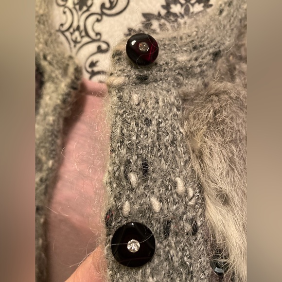 Vintage SWEATER Wool ~ Buttoned (M) Cardigan ~ multi/media/lapis lazuli/fur - Picture 13 of 16